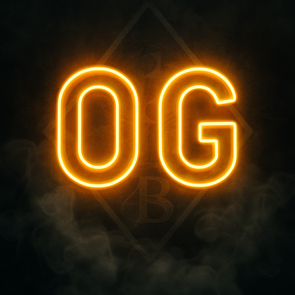 Neon 'OG' letters on a dark background with smoke effect