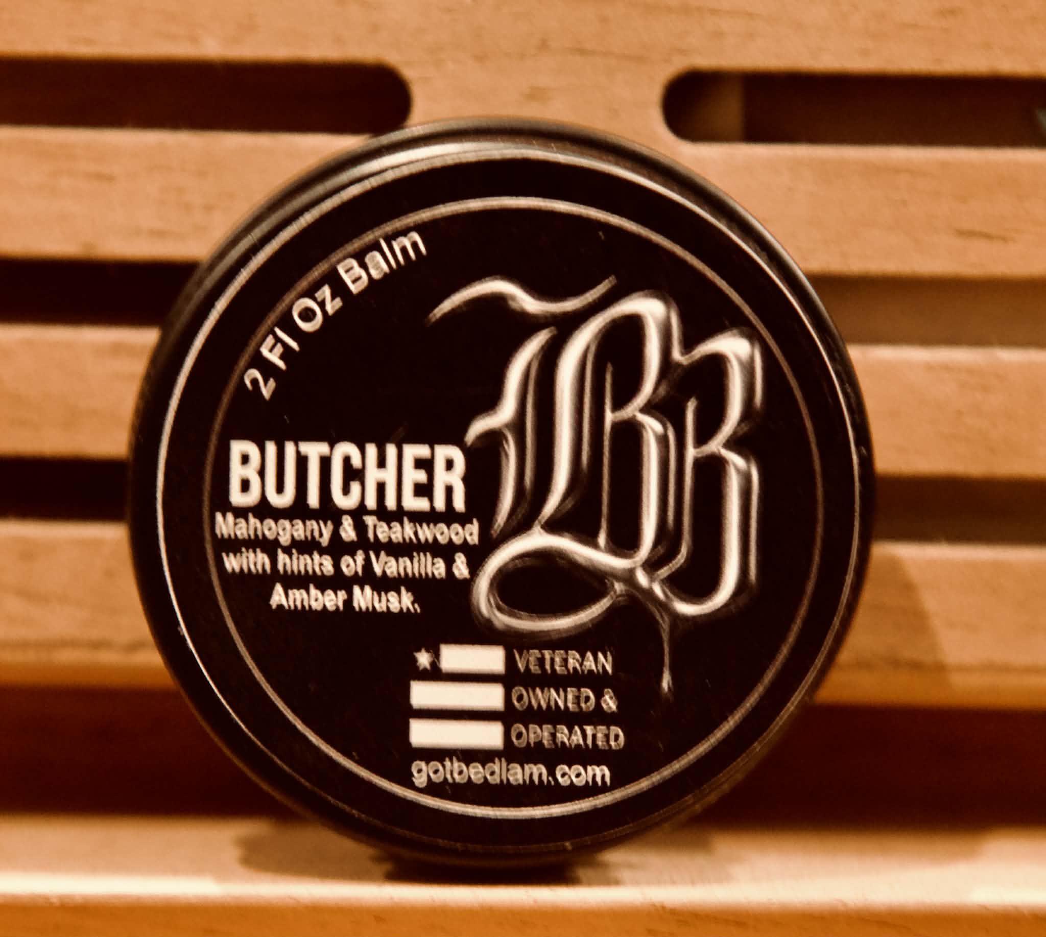 BUTCHER Beard Balm — Polished Wood & Warm Spice | Bedlam Beard Co.