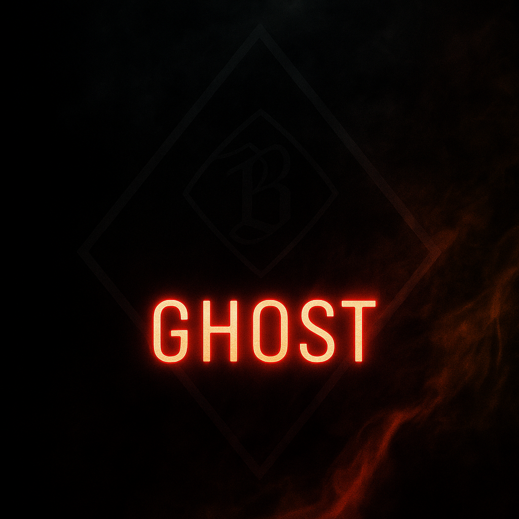 Neon sign with the word 'GHOST' on a dark background