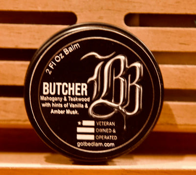 BUTCHER Beard Balm — Polished Wood & Warm Spice | Bedlam Beard Co.