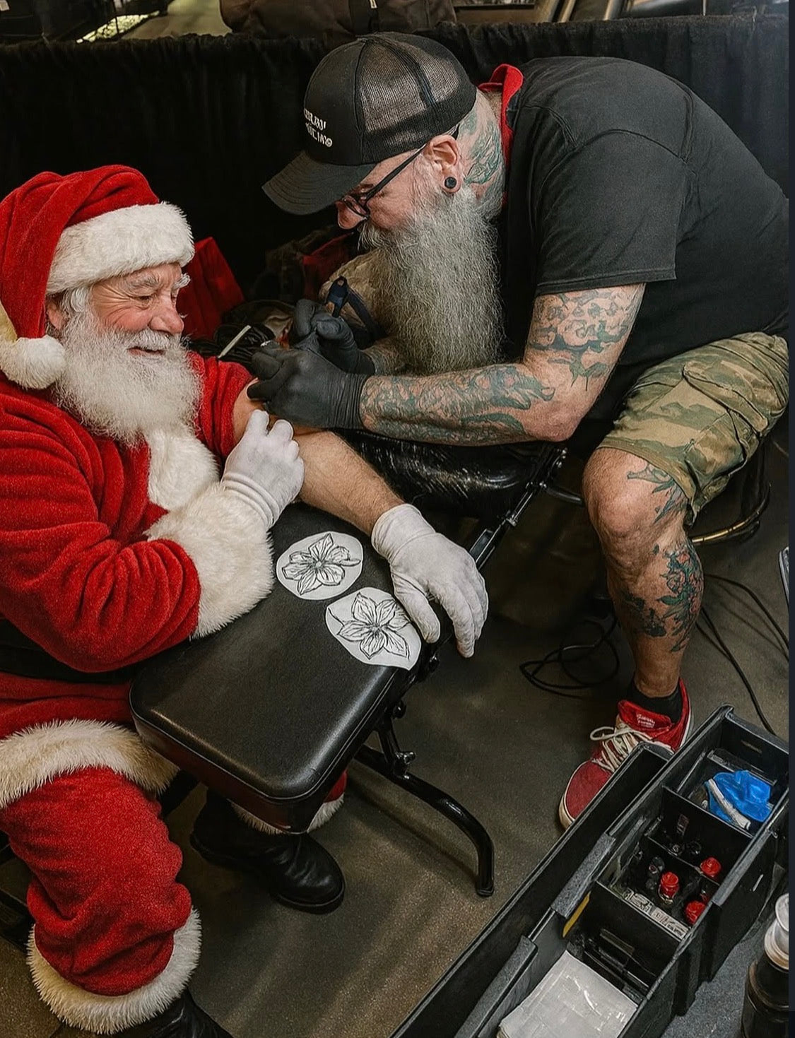 Shady tattooing St. Nick before he takes flight on Christmas Eve